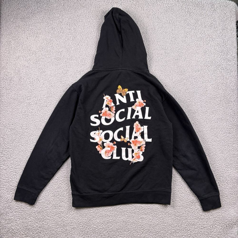 Anti Social Club Hoodie Mens Small Black Kkoch Butterfly Blossom ASSC Sweatshirt